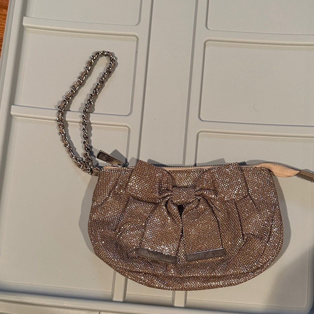 Express Rose Gold Sparkle Bow Wristlet Clutch
